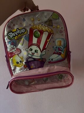 Shopkins Pink Kids Backpack with Popcorn & Character Print